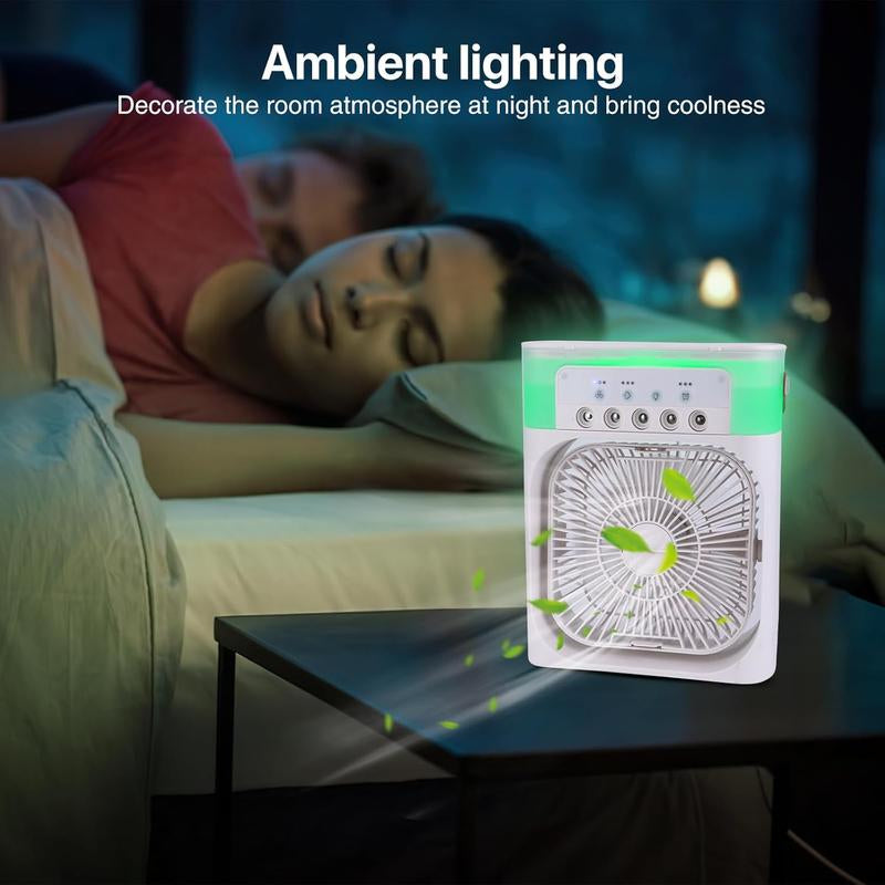 Portable Mist Fan with 7 Color LED Light, 600Ml Tank Fan with 1/2/3 Hour Timer, Evaporative Cooling Fan, 3 Speeds & 3 Mist Modes Fan, Misting Cooling Fan for Home, Car, Office, Adjustable Room Fan