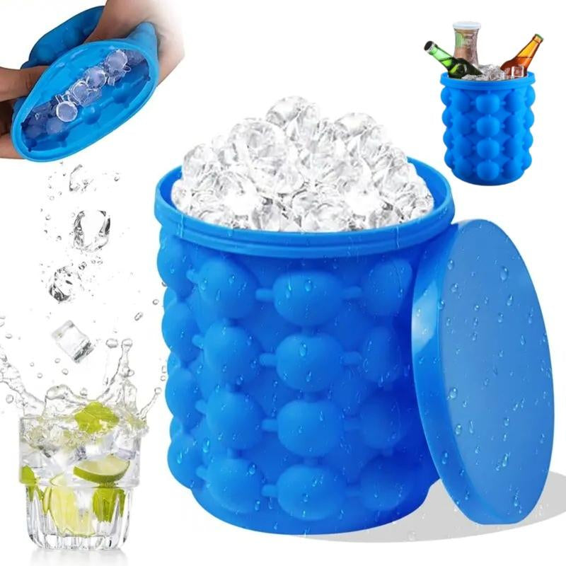 The Mini Ice Cube Silicone Bucket Ice Mold and Storage Bin Large Flexible round Ice Cube Maker Portable for Frozen Whiskey Indoor Kitchen Utensils