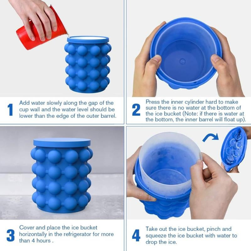 The Mini Ice Cube Silicone Bucket Ice Mold and Storage Bin Large Flexible round Ice Cube Maker Portable for Frozen Whiskey Indoor Kitchen Utensils