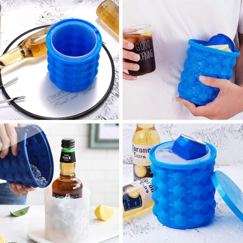 The Mini Ice Cube Silicone Bucket Ice Mold and Storage Bin Large Flexible round Ice Cube Maker Portable for Frozen Whiskey Indoor Kitchen Utensils