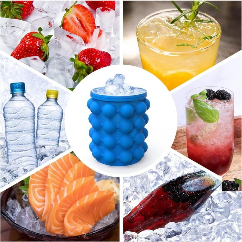 The Mini Ice Cube Silicone Bucket Ice Mold and Storage Bin Large Flexible round Ice Cube Maker Portable for Frozen Whiskey Indoor Kitchen Utensils